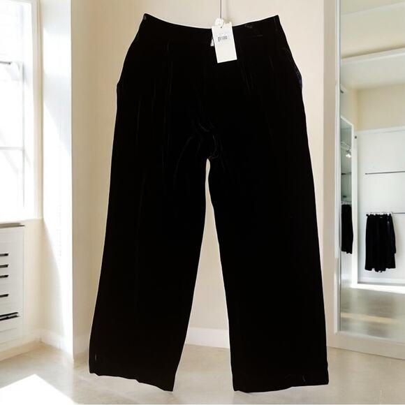 NEW BCBGMaxAzria Navy Velvet Silk Wide Leg Relaxed Ankle Length Trousers 8 NWT - Picture 5 of 16